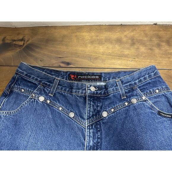 Vintage Rockies Western Mom High-waisted Bare Back Studded Blue Jeans 17/18 Long - Picture 4 of 11